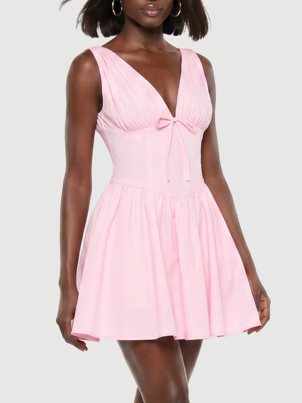 Corset Style Deep V-Neck Tie-Front Fit Flare Mini Dress Coquette Girly Sorority
